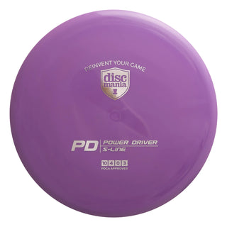 A purple S-Line PD disc golf distance driver.