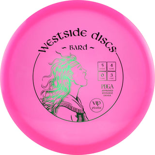 A pink VIP Bard disc golf disc.