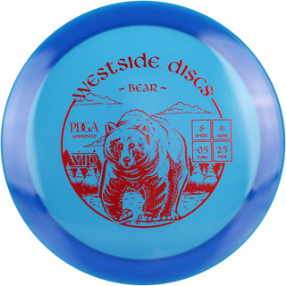 A blue VIP Bear disc golf disc.