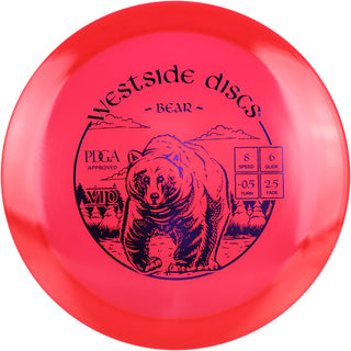 A red VIP Bear disc golf disc.