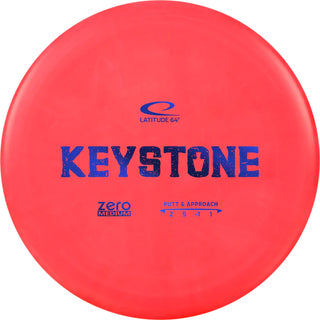 A red Zero Medium Keystone disc golf disc.