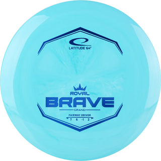 A turquoise Grand Brave disc golf disc.