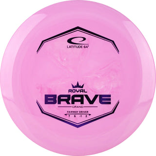 A pink Grand Brave disc golf disc.