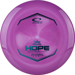 A purple Grand Hope disc golf disc.