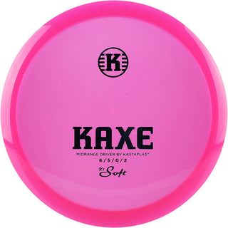 A pink K1 Soft Kaxe Retooled disc golf disc.