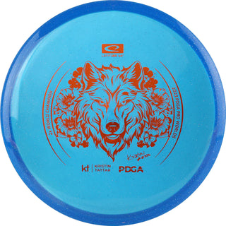 A blue Opto-X Pure disc golf disc.