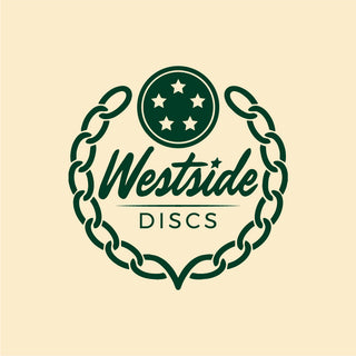 Westside discs logo in green on a beige background.