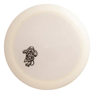 A white Discmania Active Premium Glow Astronaut disc golf distance driver - stamped with an astronaut.