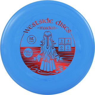 A blue Westside Discs BT Hard Maiden disc golf putter.
