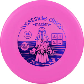 A pink Westside Discs BT Hard Maiden disc golf putter.