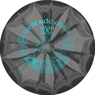 A black and white Westside Discs BT Soft Burst Swan 1 Reborn disc golf putter.