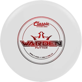 A white Classic Blend Warden disc golf disc.