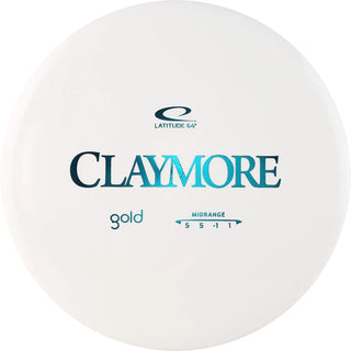 A white Gold Claymore disc golf disc.