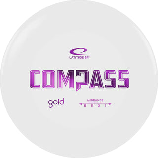 A white Gold Compass disc golf disc.