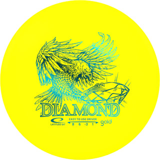 A yellow Gold Diamond disc golf disc.
