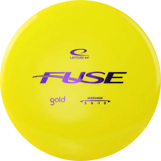 A yellow Gold Fuse disc golf disc.