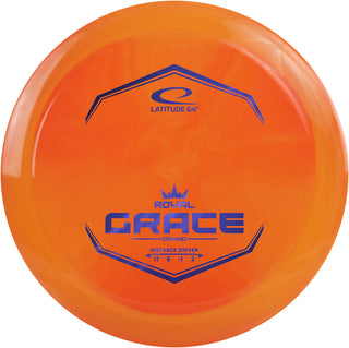 An orange Grand Grace disc golf disc.