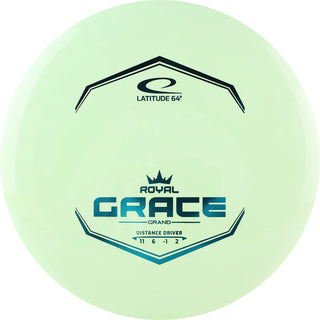 A light green Grand Grace disc golf disc.