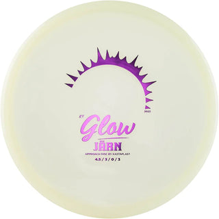 A white K1 Glow Järn disc golf disc made in luminescent plastic.