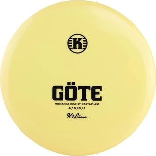A beige K1 Göte disc golf disc.