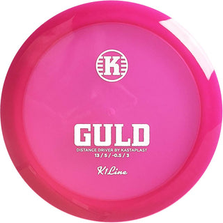 A pink K1 Guld disc golf disc.