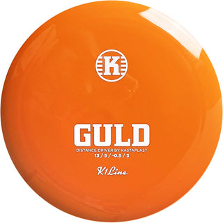 An orange K1 Guld disc golf disc.