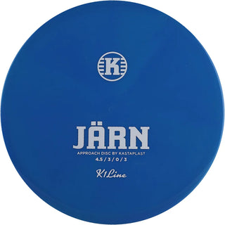 A blue K1 Järn disc golf disc.