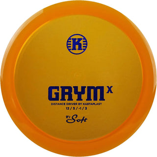 An orange K1 Soft Grym X disc golf disc.