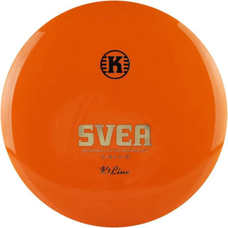 An orange K1 Svea disc golf disc.