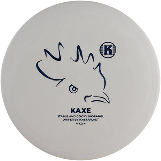 A white K3 Kaxe disc golf disc.