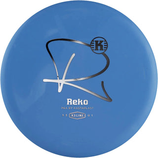 A blue K3 Reko disc golf disc.