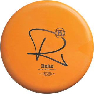 An orange K3 Reko disc golf disc.
