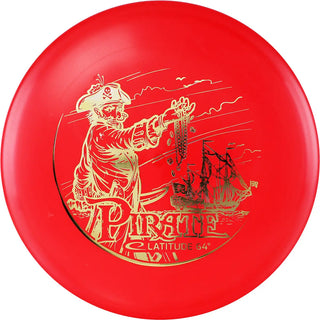 A red SPZ Pirate disc golf disc.
