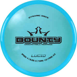 A turquoise Lucid Bounty disc golf disc.