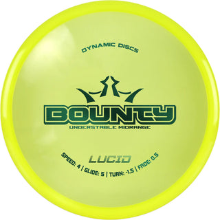 A yellow Lucid Bounty disc golf disc.