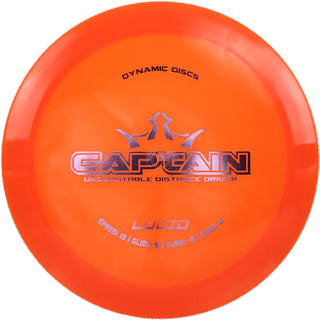 An orange Lucid Captain disc golf disc.
