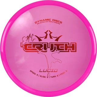 A pink Lucid Emac Truth disc golf disc.