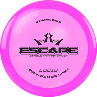 A pink Lucid Escape disc golf disc.