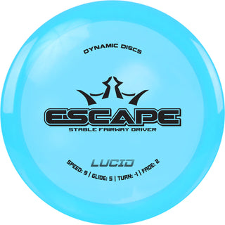 A turquoise Lucid Escape disc golf disc.