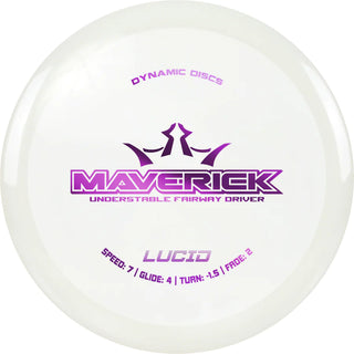 A white Lucid Maverick disc golf disc.