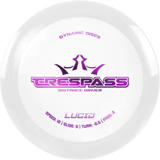 A white Lucid Trespass disc golf disc.