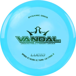 A turquoise Lucid Vandal disc golf disc.