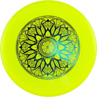 A yellow Lucid-X Culprit disc golf disc.