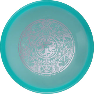 A turquoise Lucid-X Culprit disc golf disc made in luminescent plastic.