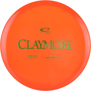 An orange Opto Claymore disc golf disc.