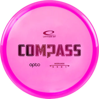 A pink Opto Compass disc golf disc.
