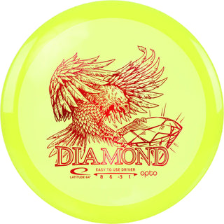 A yellow Opto Diamond disc golf disc.