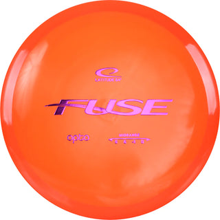 An orange Opto Fuse disc golf disc.