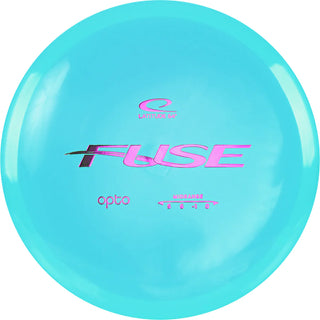A turquoise Opto Fuse disc golf disc.