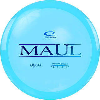 A turquoise Opto Maul disc golf disc.